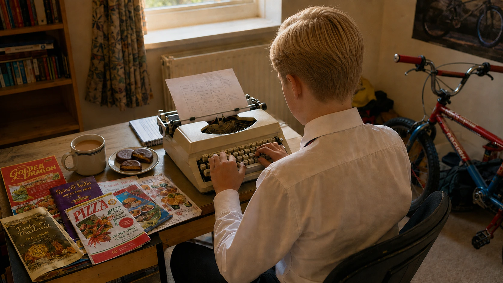 Steve at his desk writing a business plan at the age of 12