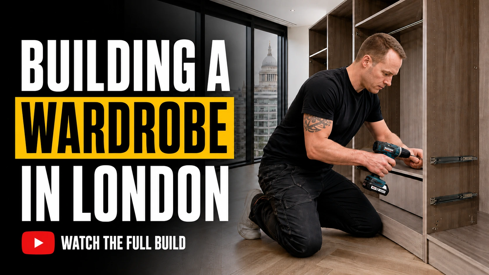 Furniture installers assembling display wardrobes for an exhibition