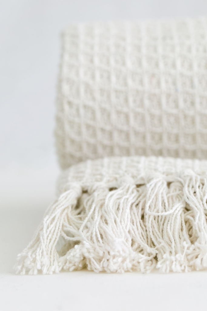 Waffle Recycled Cotton Throw in Ivory - Image 2
