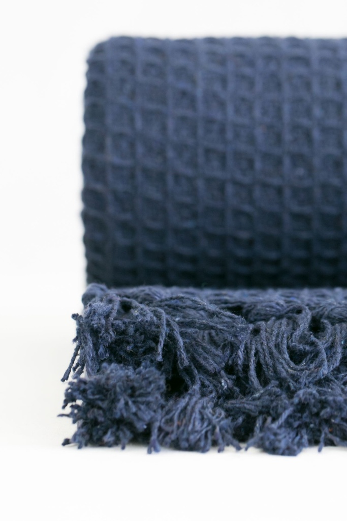 Waffle Recycled Cotton Throw in Navy - Image 2