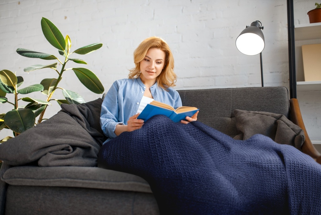 Waffle Recycled Cotton Throw in Navy - Image 3