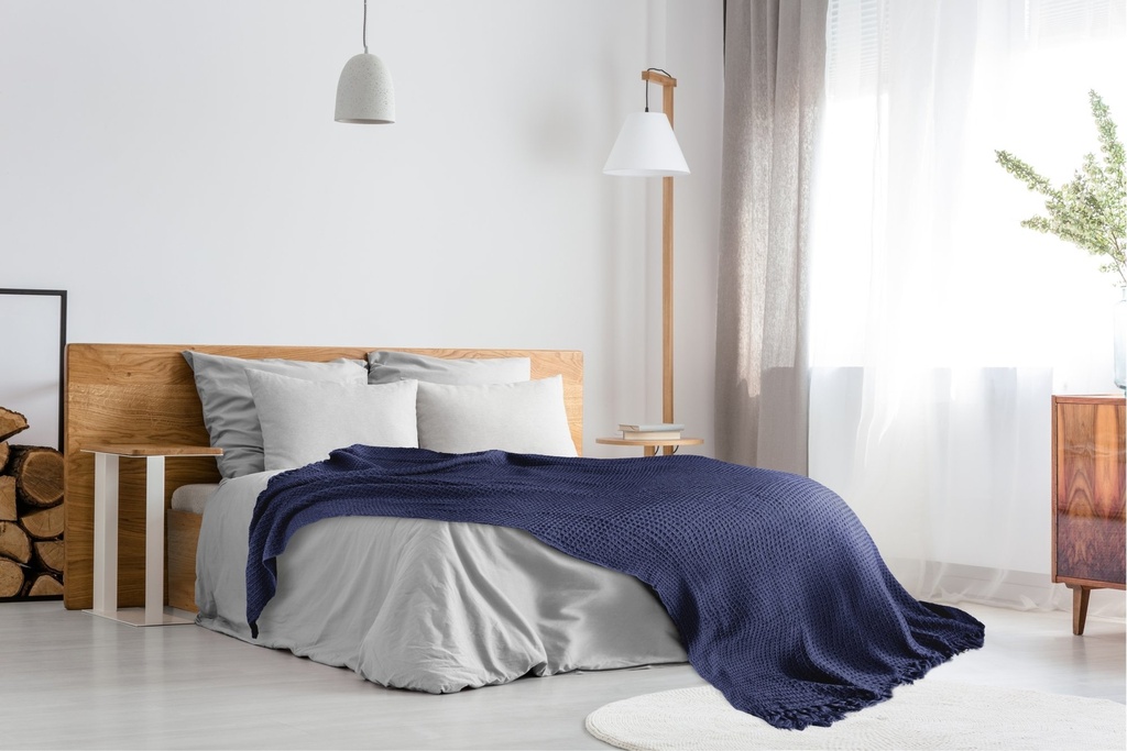 Waffle Recycled Cotton Throw in Navy - Image 4