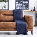 Waffle Recycled Cotton Throw in Navy - Image 5