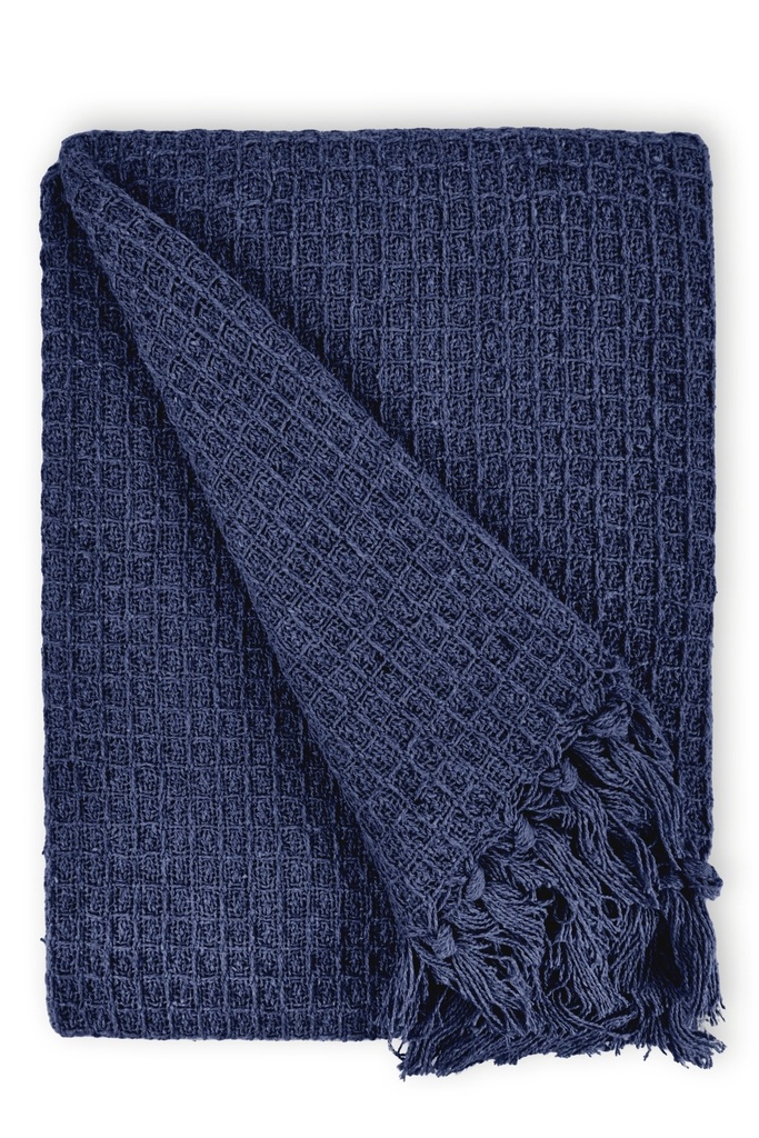Waffle Recycled Cotton Throw in Navy - Image 7