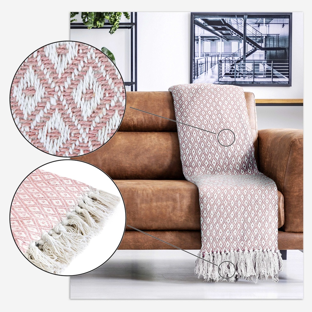 Stockholm Recycled Cotton Throw in Blush Pink - Image 3