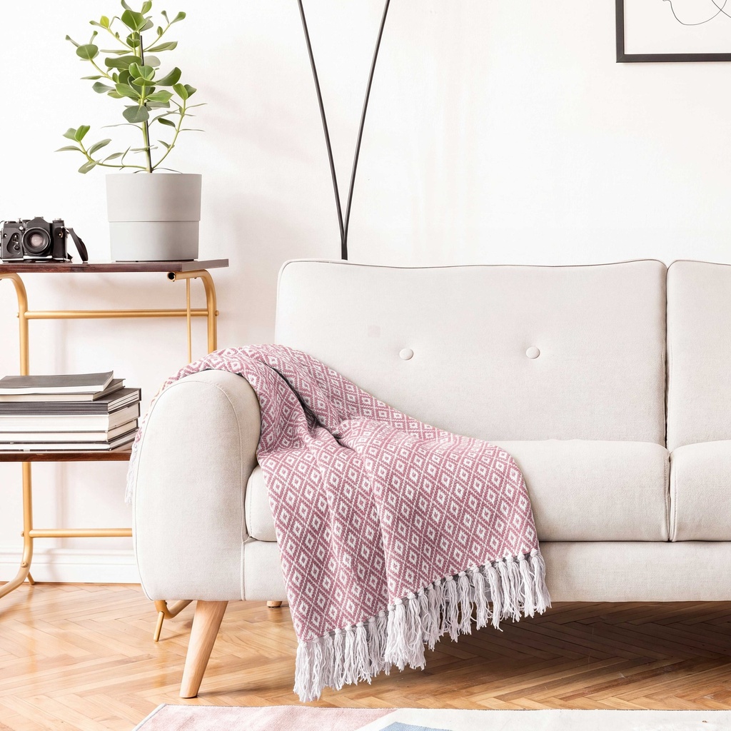 Stockholm Recycled Cotton Throw in Blush Pink - Image 5