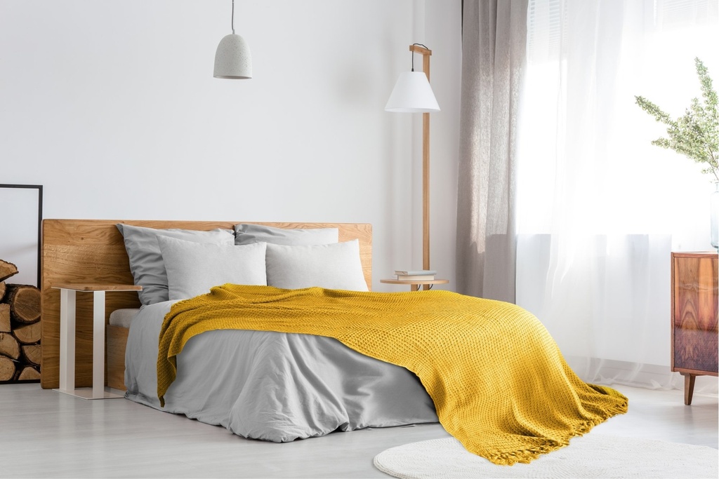Waffle Recycled Cotton Throw in Ochre - Image 4