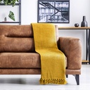 Waffle Recycled Cotton Throw in Ochre - Image 5