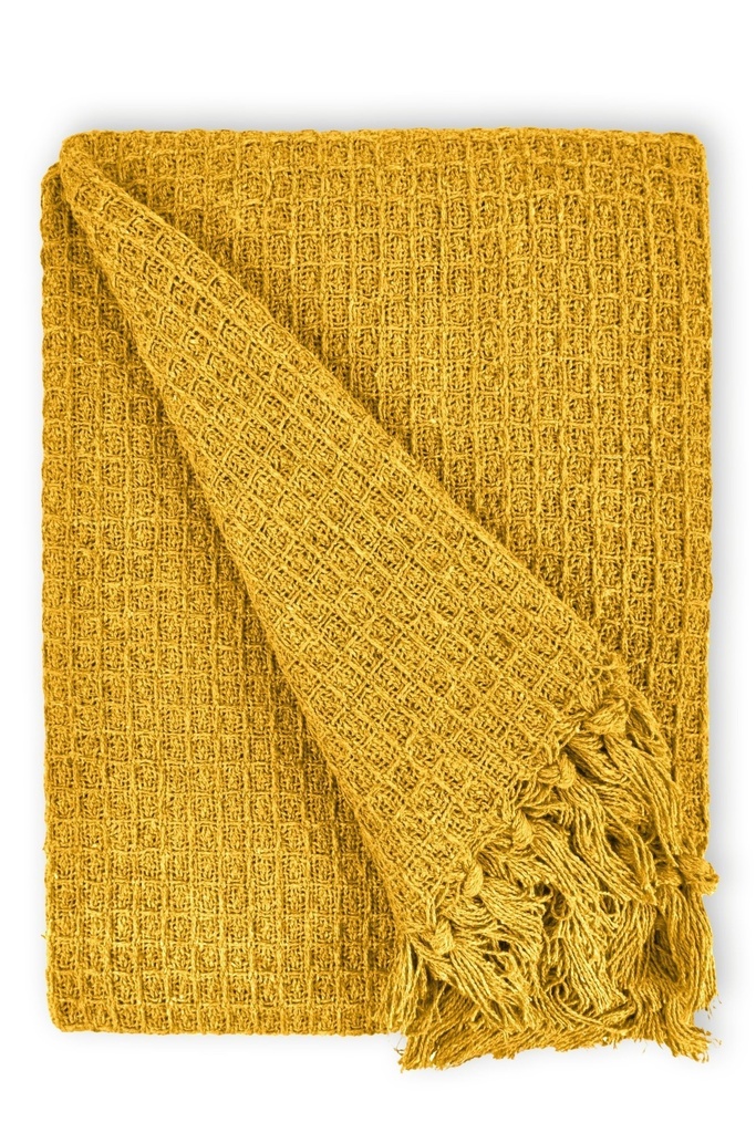 Waffle Recycled Cotton Throw in Ochre - Image 7