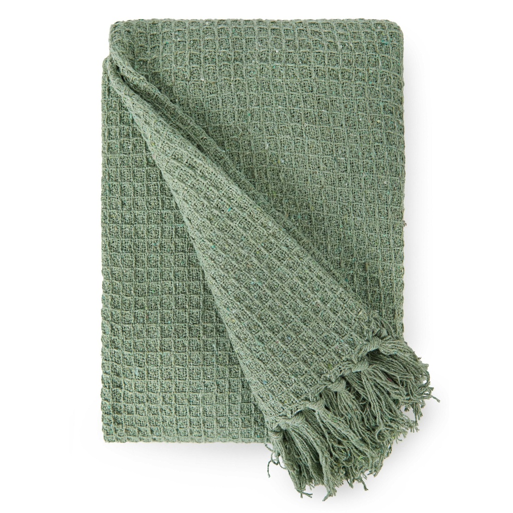 Waffle Recycled Cotton Throw in Pistachio - Image 3