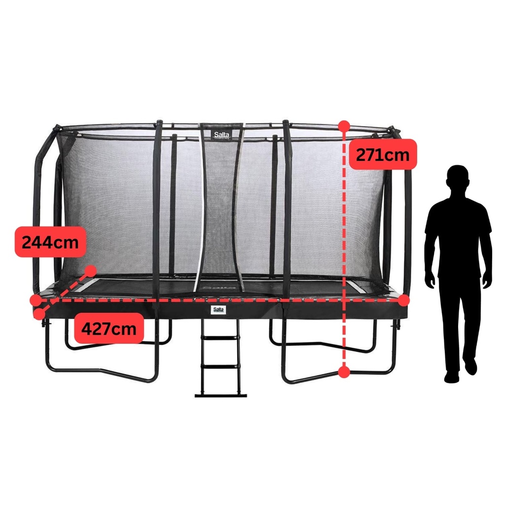Black - 14ft x 8ft Salta Black Rectangular First Class Trampoline with Enclosure - Photo 4