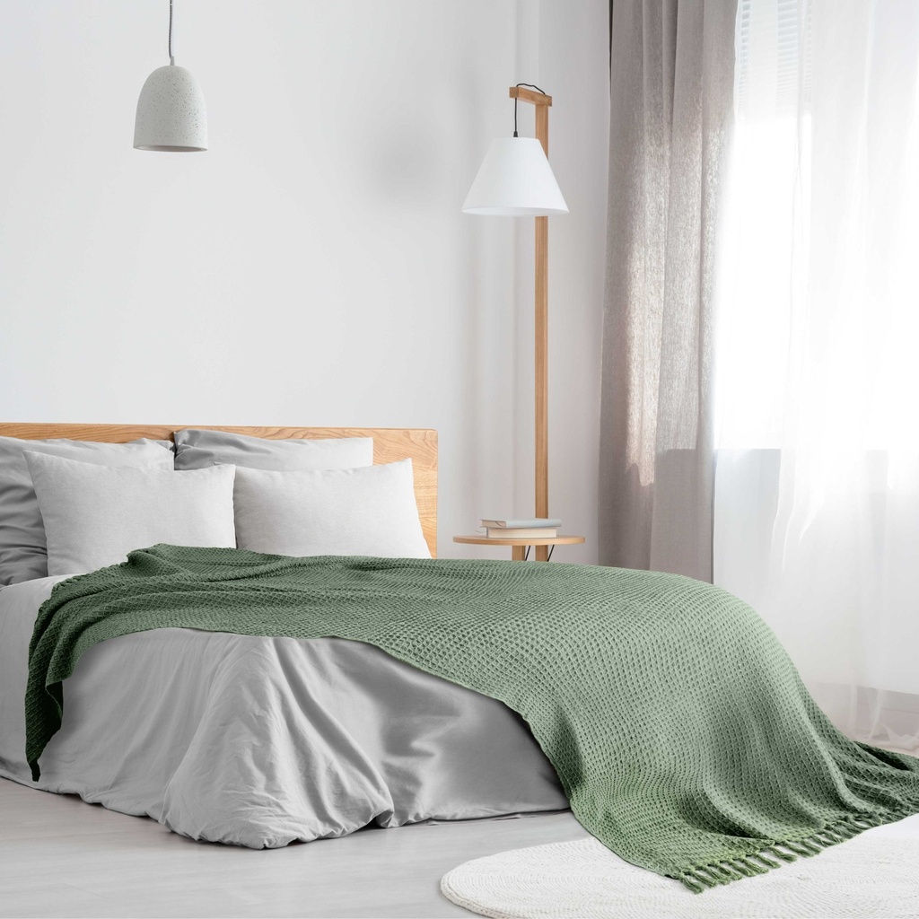 Waffle Recycled Cotton Throw in Pistachio - Image 5