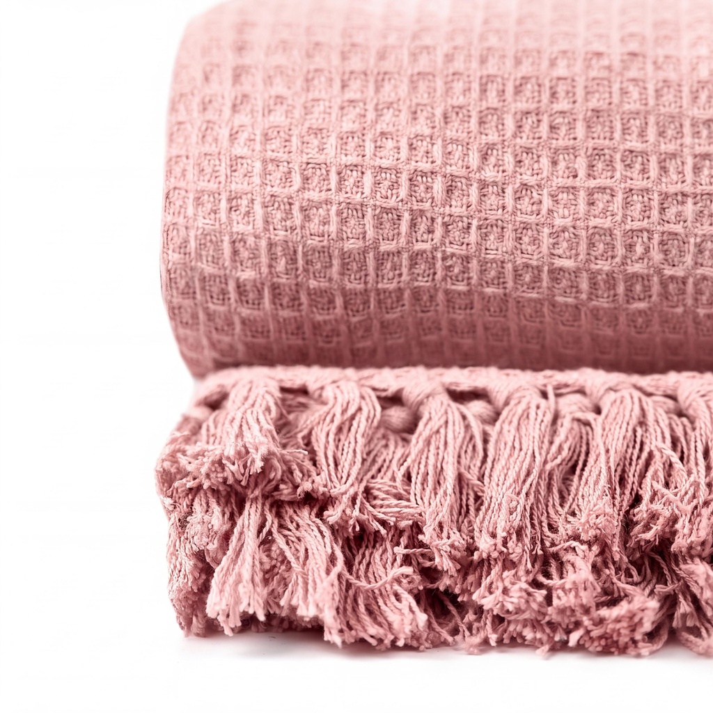 Waffle Recycled Cotton Throw in Blush Pink - Image 3