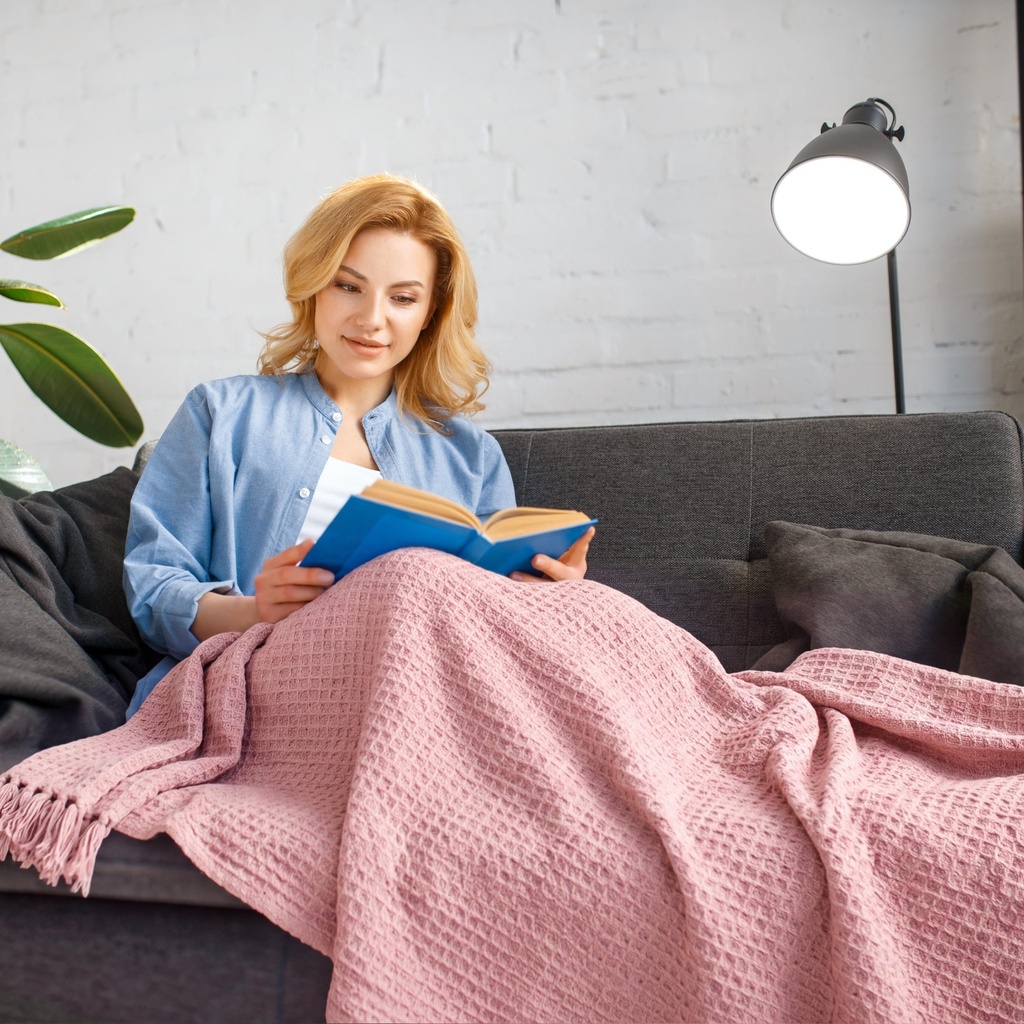 Waffle Recycled Cotton Throw in Blush Pink - Image 4