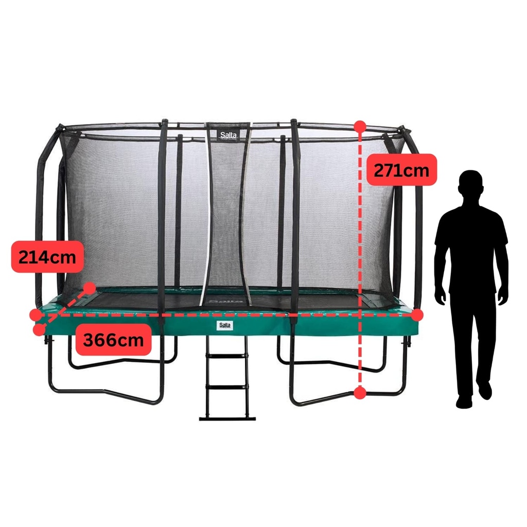 Green - 12ft x 7ft Salta Green Rectangular First Class Trampoline with Enclosure - Photo 4