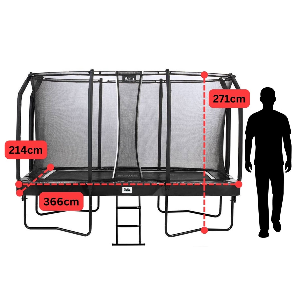 Black - 12ft x 7ft Salta Black Rectangular First Class Trampoline with Enclosure - Photo 4