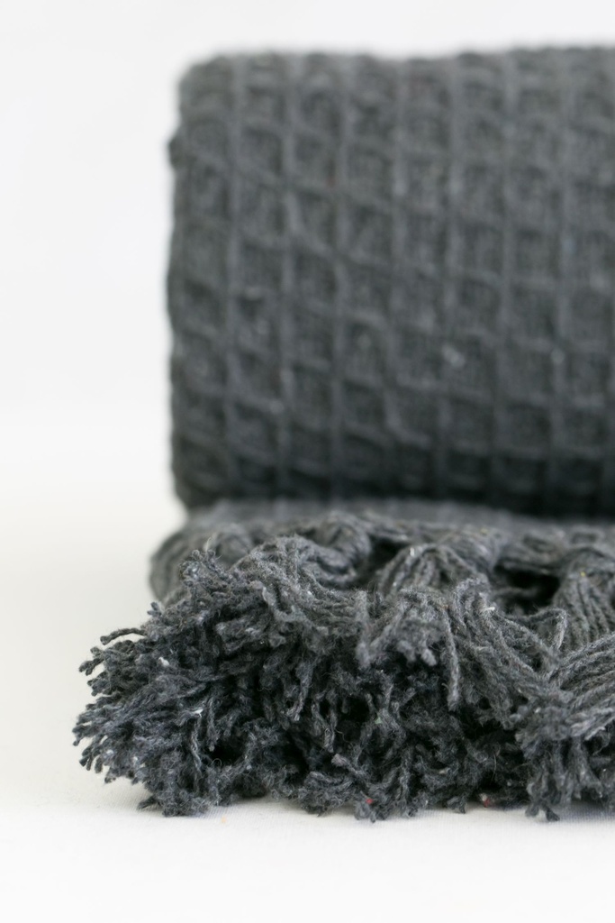 Waffle Recycled Cotton Throw in Charcoal - Image 2