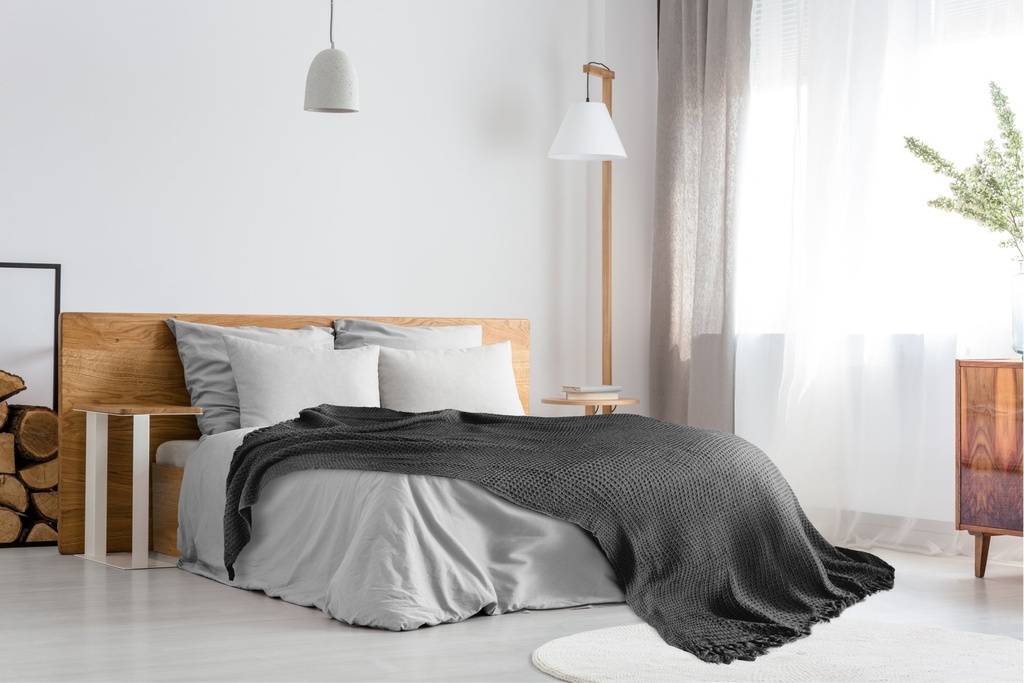 Waffle Recycled Cotton Throw in Charcoal - Image 4