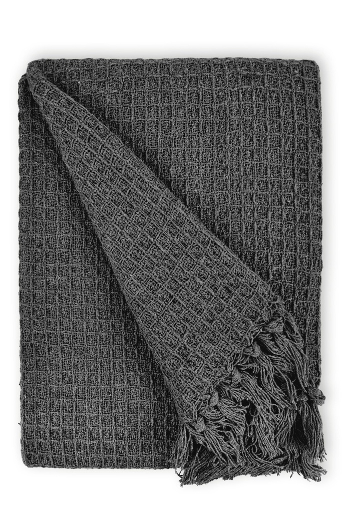 Waffle Recycled Cotton Throw in Charcoal - Image 7