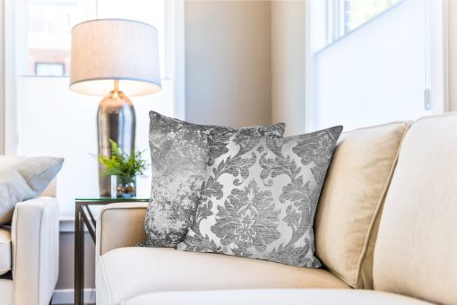 Baroque Collection – Luxury Chenille Jaquard Cushion Cover in Silver - Gallery 1