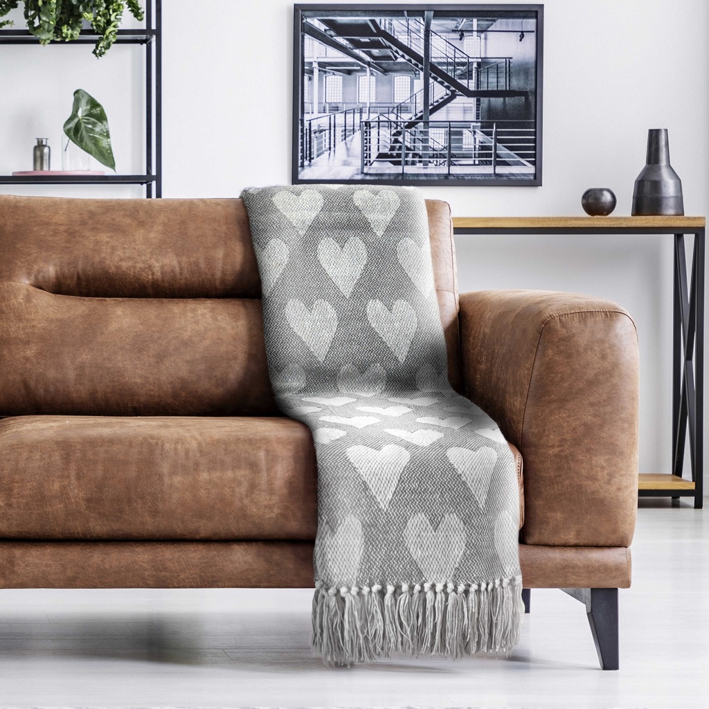 Love Collection - Recycled Cotton Throw in Grey - Image 3