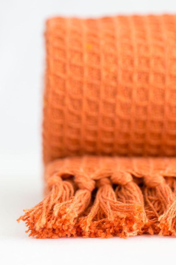 Waffle Recycled Cotton Throw in Orange - Image 2