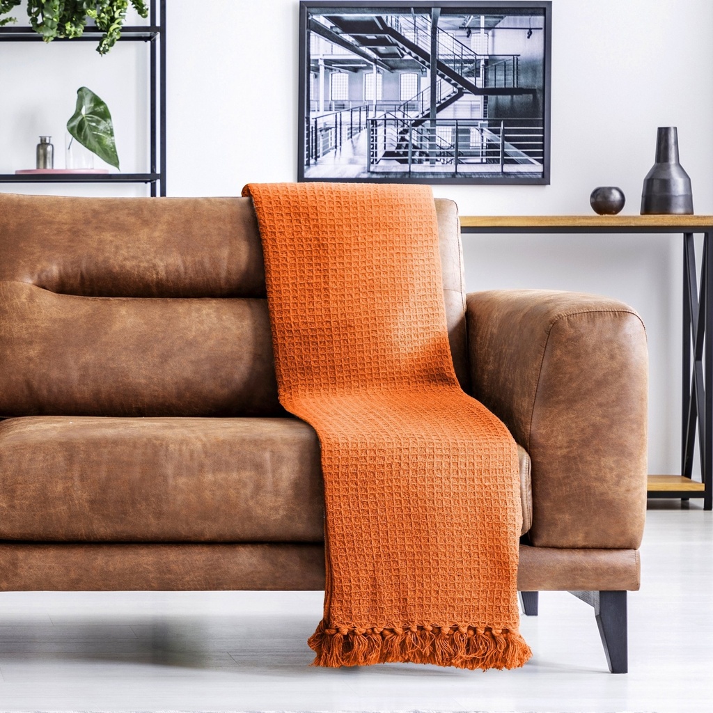 Waffle Recycled Cotton Throw in Orange - Image 5