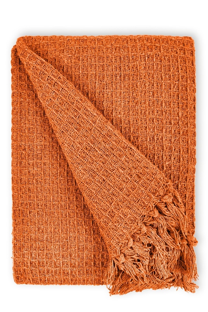 Waffle Recycled Cotton Throw in Orange - Image 7