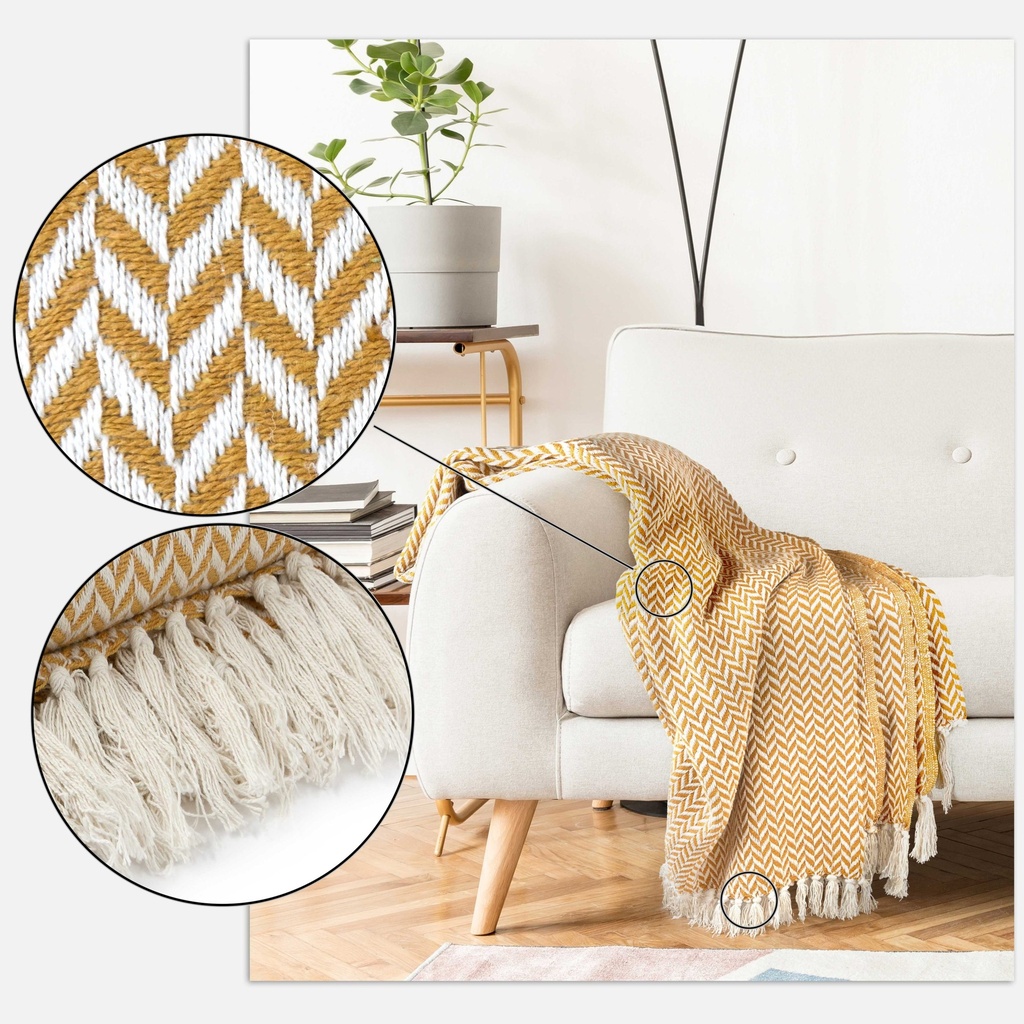 Chevron - Recycled Cotton Throw in Ochre - Image 2