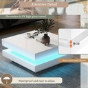 High Gloss Round Coffee Table with Rotating Top and 16-Colour LED Light, White - Photo 4