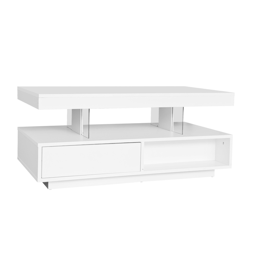 LED Coffee Table with 2 Drawer Storage, White - Photo 2