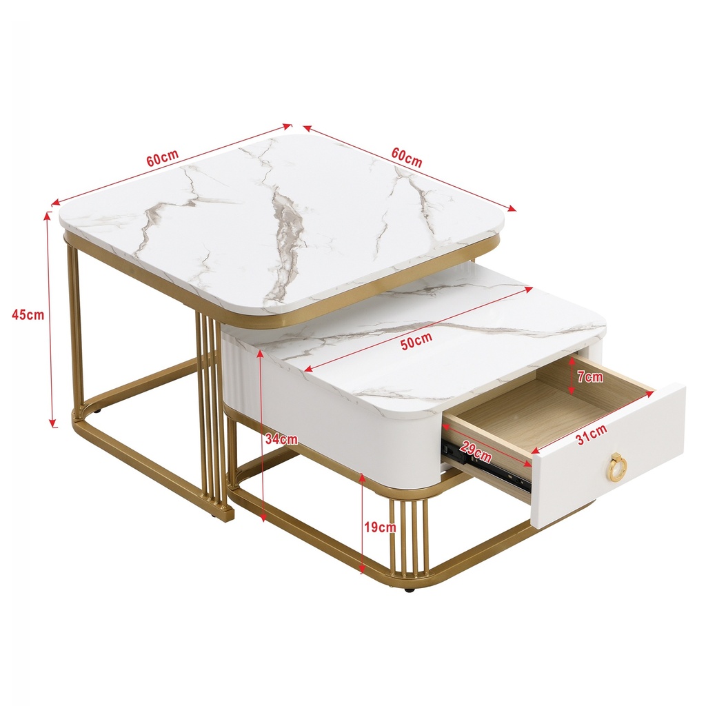 Set of 2 Nesting Coffee Table with High Gloss Top, White - Photo 3