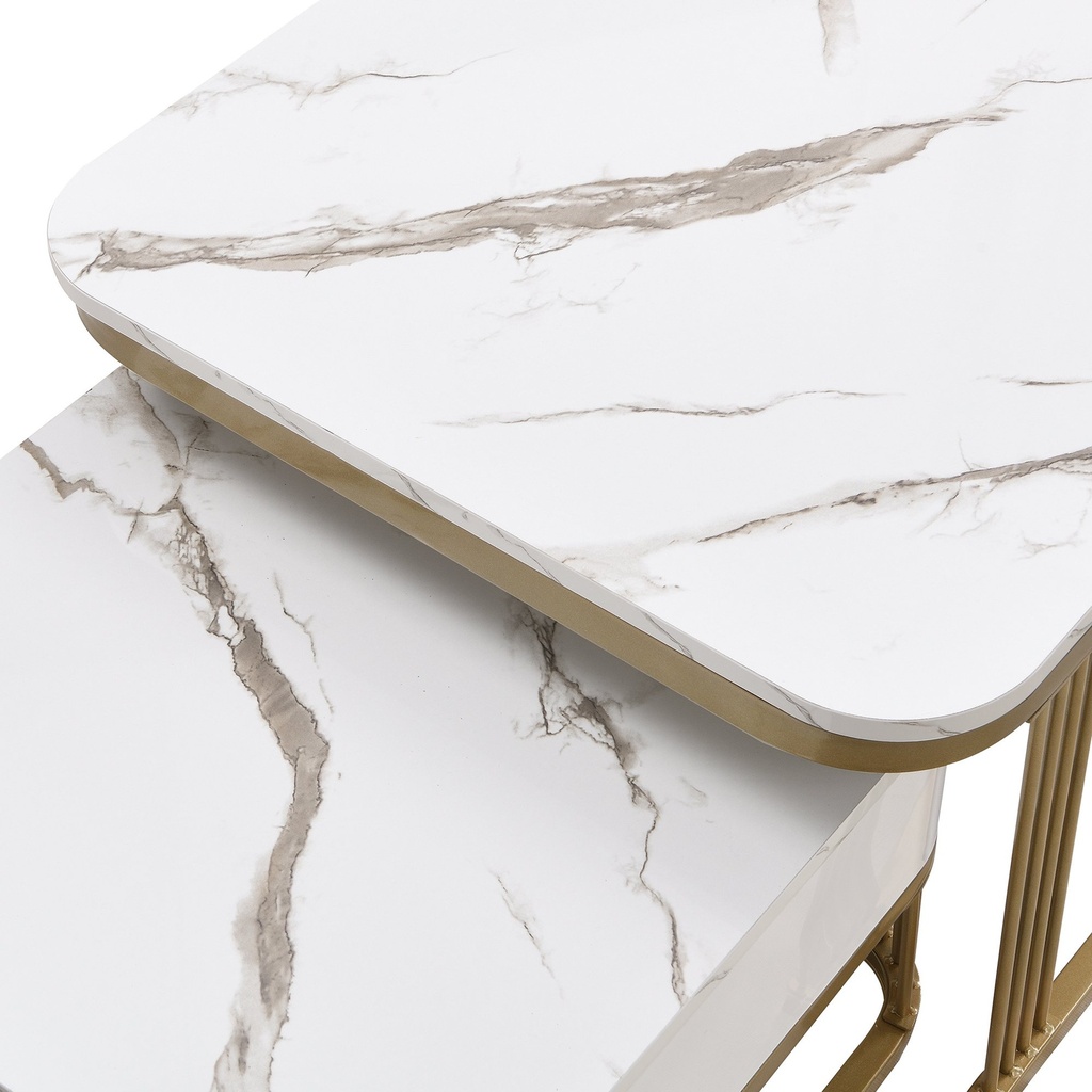Set of 2 Nesting Coffee Table with High Gloss Top, White - Photo 6