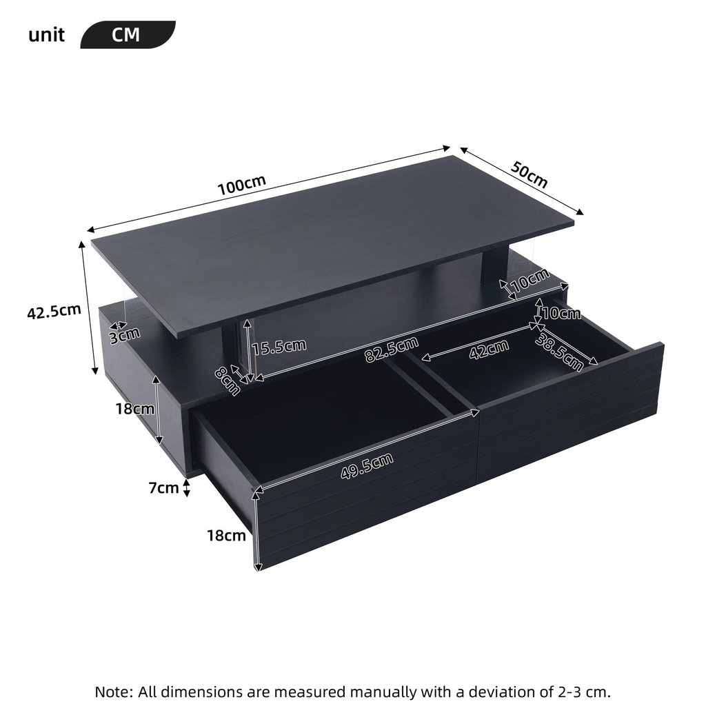 Modern Coffee Table with App-Controlled LED, Black - Photo 3