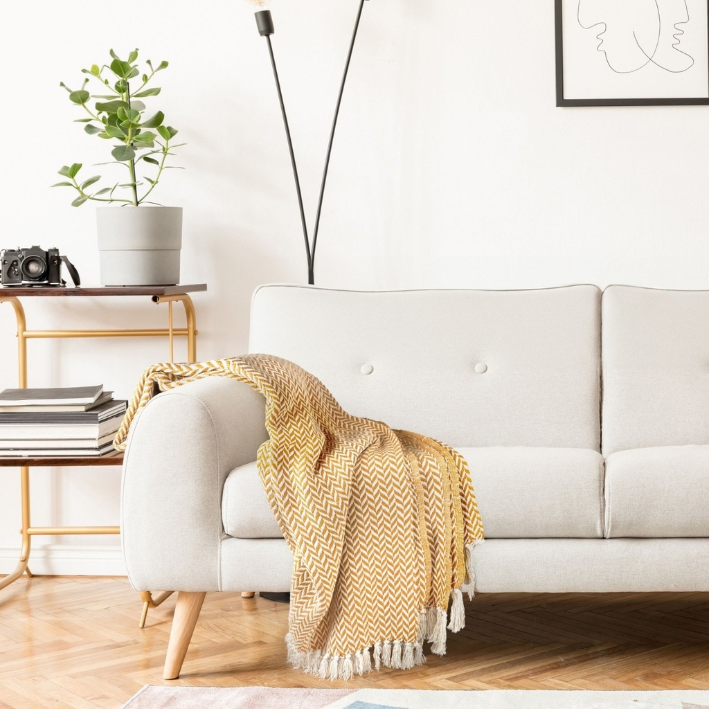 Chevron - Recycled Cotton Throw in Ochre - Image 4