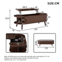 Lift-Up Oval Coffee Table with Hidden Storage and Roller-Shutter Doors, 120L x 50W x 39.5H cm, Wood - Photo 3