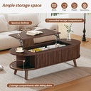 Lift-Up Oval Coffee Table with Hidden Storage and Roller-Shutter Doors, 120L x 50W x 39.5H cm, Wood - Photo 4