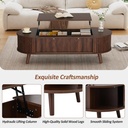 Lift-Up Oval Coffee Table with Hidden Storage and Roller-Shutter Doors, 120L x 50W x 39.5H cm, Wood - Photo 6