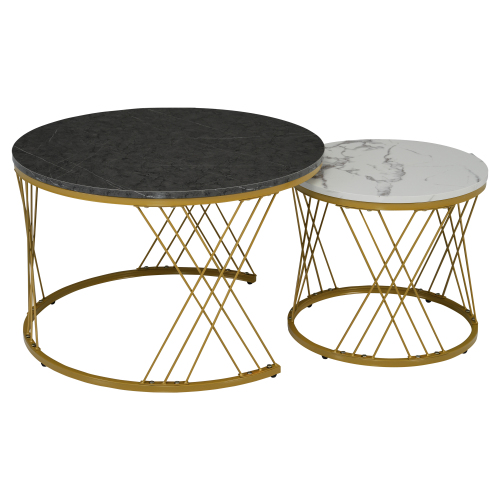 Set of 2 Modern Nesting Marble Coffee Tables with Metal Frame, Grey - Photo 2