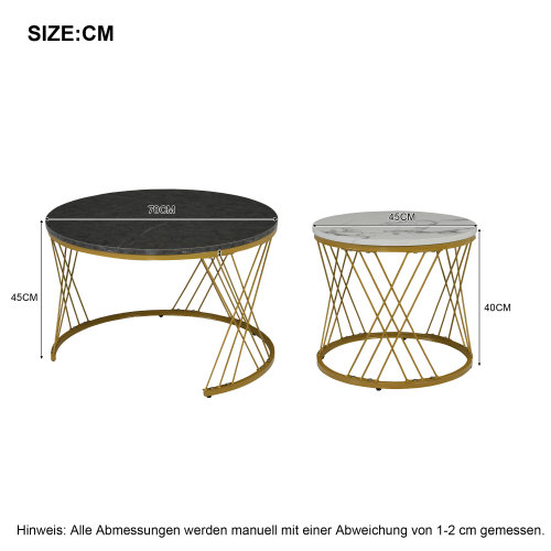Set of 2 Modern Nesting Marble Coffee Tables with Metal Frame, Grey - Photo 3