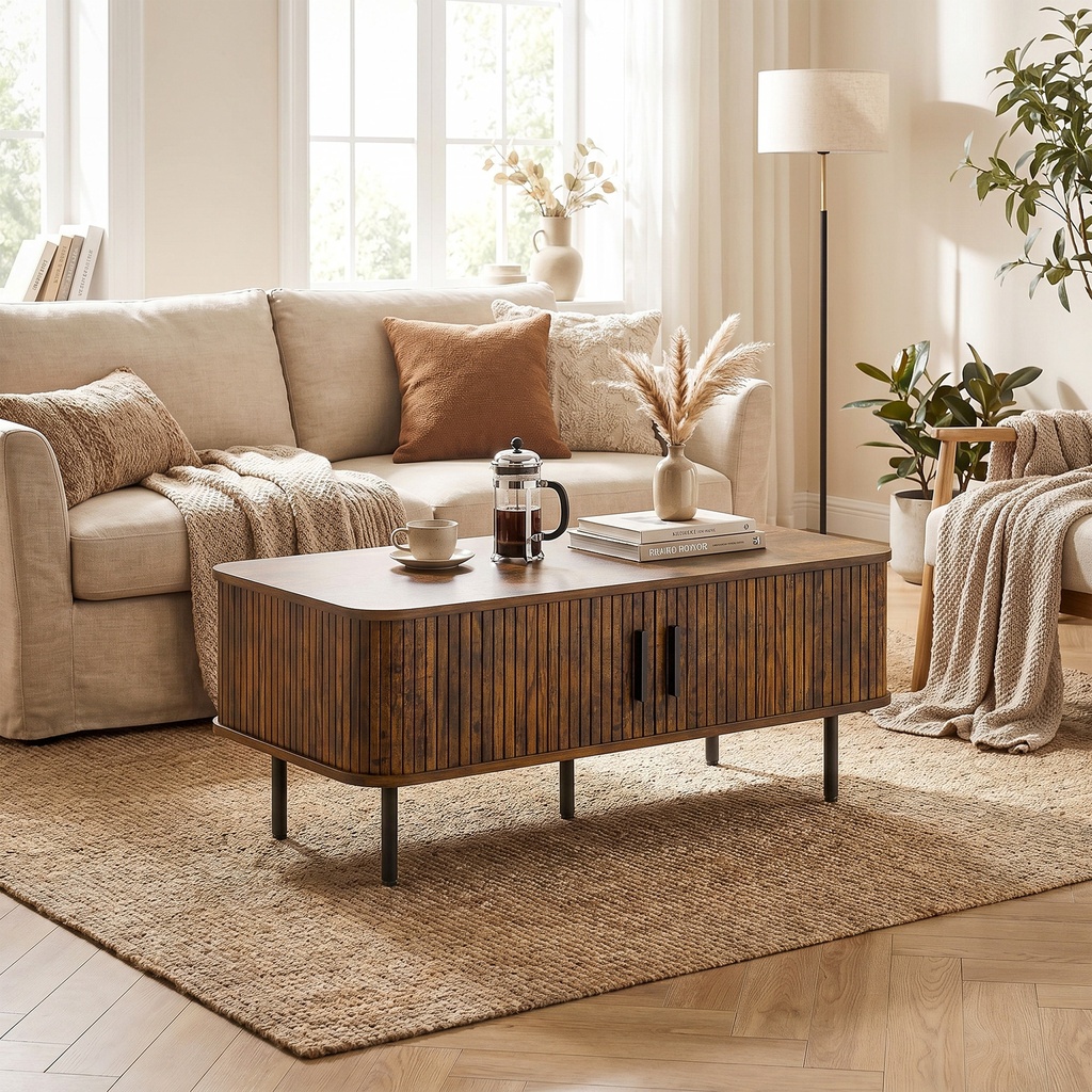 HOMCOM Coffee Table with Storage Rustic Brown - Photo 2