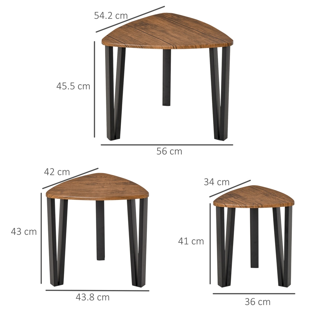 HOMCOM Nest of 3 Triangle Tables Metal Legs Walnut Wood Grain - Photo 3