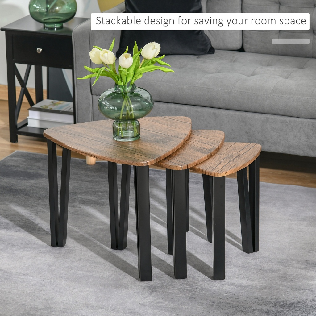 HOMCOM Nest of 3 Triangle Tables Metal Legs Walnut Wood Grain - Photo 4