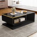 High-Gloss Black Coffee Table with Tempered Glass Top and LED Lighting, Black - Photo 5
