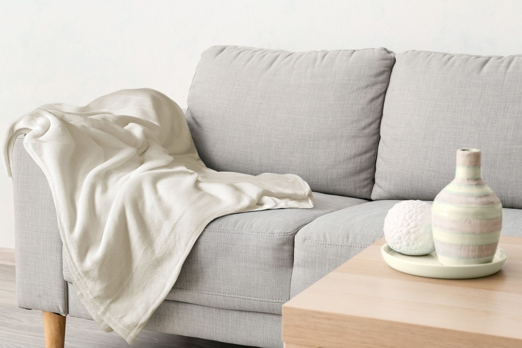 Plush Flannel Fleece Blanket - Super Soft Throw in Cream - Image 5