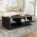 High-Gloss Black Coffee Table with Tempered Glass Top and LED Lighting, Black - Photo 6