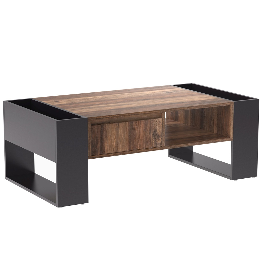 Wood Coffee Table with Handleless Drawer and Double-Sided Storage, Black+Gray - Photo 2