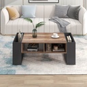 Wood Coffee Table with Handleless Drawer and Double-Sided Storage, Black+Gray - Photo 4