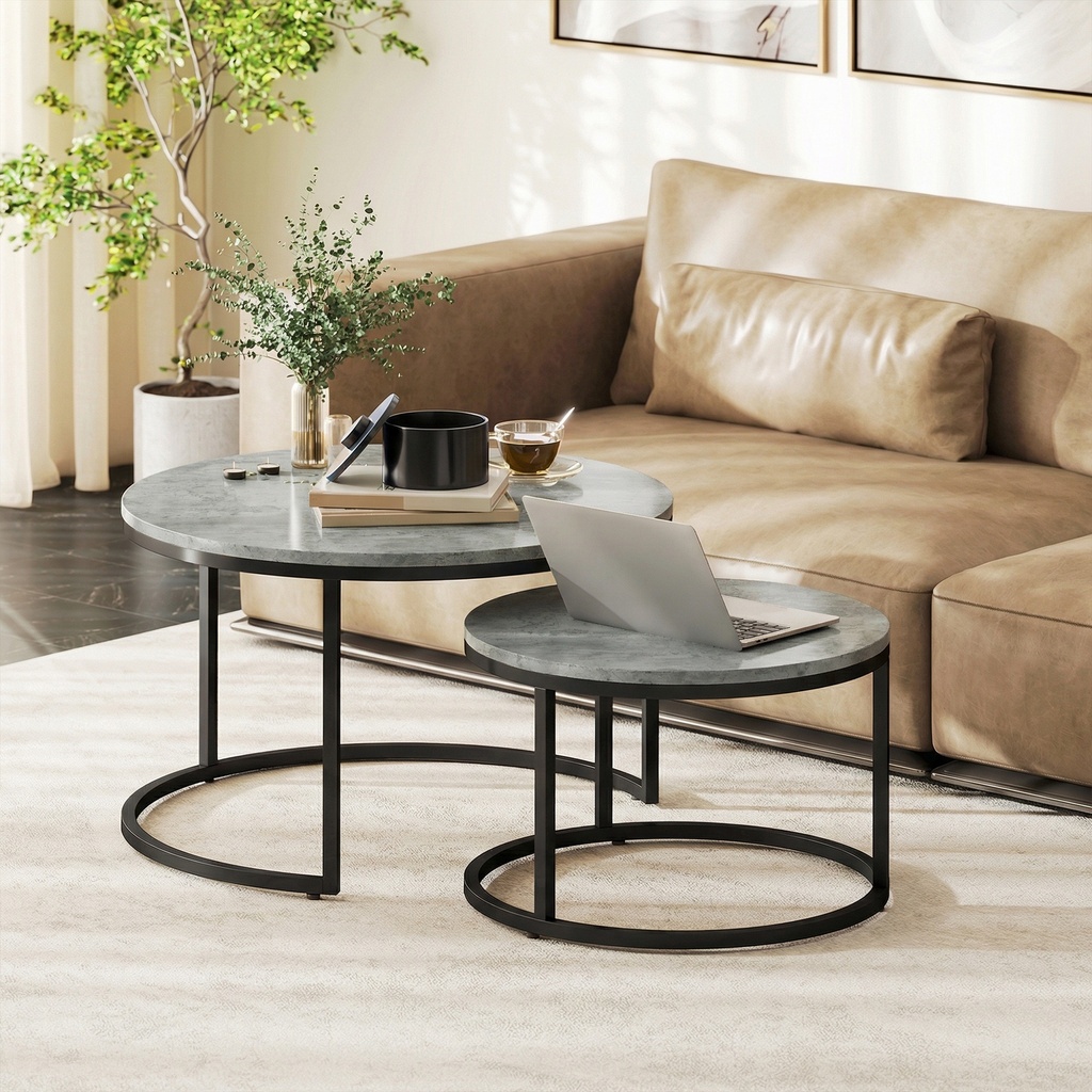 HOMCOM Cement-Effect Stacking Tables Set of 2 Grey - Photo 2