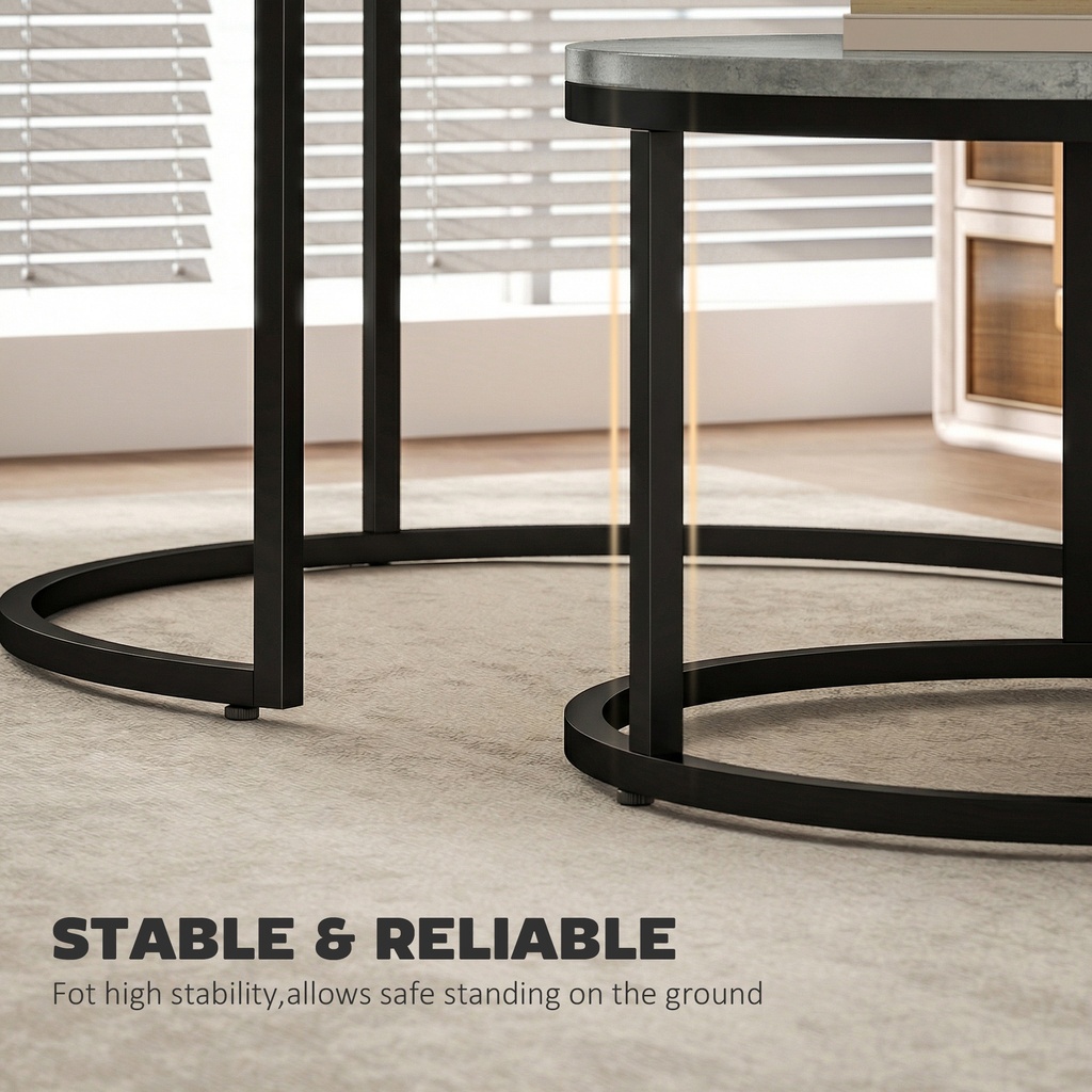 HOMCOM Cement-Effect Stacking Tables Set of 2 Grey - Photo 6